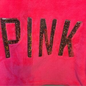 Victoria’s Secret Hot Pink Fuzzy Hooded Robe with PINK Gold Sequin Logo Barbie